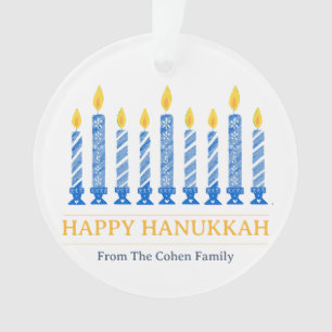 Happy Hanukkah   Simple Elegant Candle Greeting  Ornament