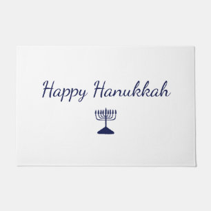 Happy Hanukkah Simple Hand Drawn Blue Menorah Doormat