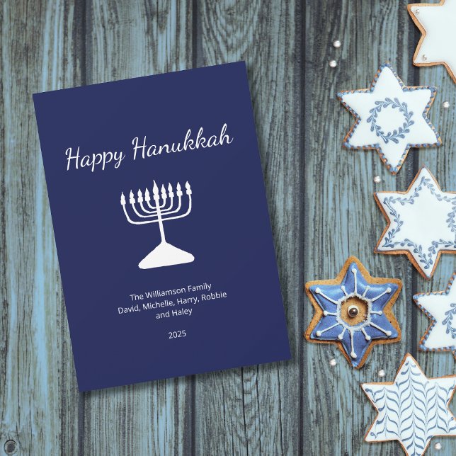 Happy Hanukkah Simple Menorah Blue  Holiday Card (Creator Uploaded)