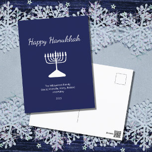 Happy Hanukkah Simple Menorah Blue Holiday Postcard