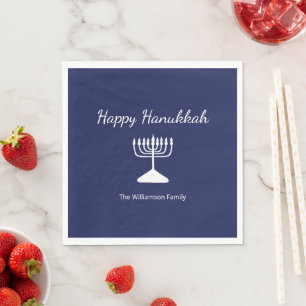 Happy Hanukkah Simple Menorah Blue  Napkin
