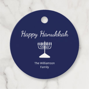 Happy Hanukkah Simple Menorah Blue White Favour Tags
