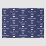 Happy Hanukkah Simple Menorah Pattern Blue  Tissue Paper<br><div class="desc">Happy Hanukkah Blue Holiday tissue paper,  with a simple white menorah pattern and script typography design. With white customisable lettering,  you can add your own information. A festive holiday item to send special gifts and favours this season.</div>