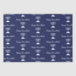 Happy Hanukkah Simple Menorah Pattern Blue Tissue Paper