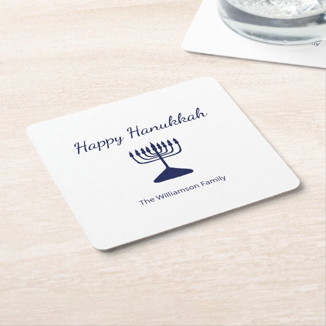 Happy Hanukkah Simple Menorah  Square Paper Coaster (Angled)