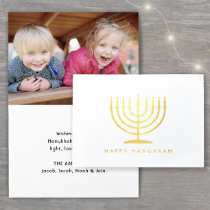 Happy Hanukkah Simple Modern Menorah One Photo Foil Card