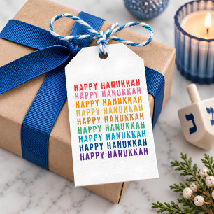 Happy Hanukkah   Simple Rainbow Colours Typography Gift Tags