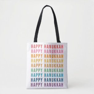 Happy Hanukkah Simple Rainbow Colours Typography Tote Bag