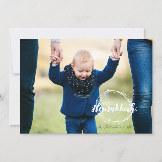 Happy Hanukkah Snow Bubbles Holiday Photo Card (Front)
