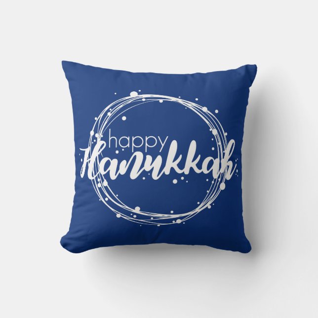 Happy Hanukkah Snow Bubbles Holiday Throw Pillow (Front)