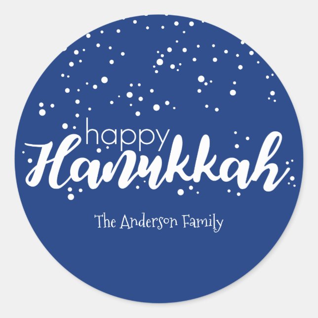 Happy Hanukkah Snow Bubbles Sticker Gift Tag (Front)