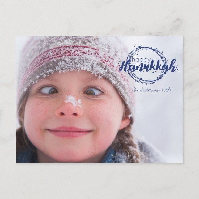 Happy Hanukkah Snow Bubbles Wreath Photo Postcards (Front)