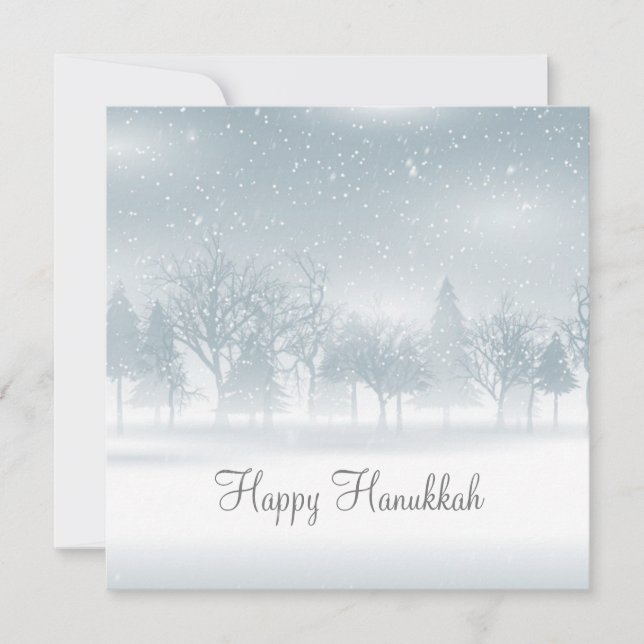 Happy Hanukkah Snow Scene Nature Pretty Jewish Holiday Card (Front)