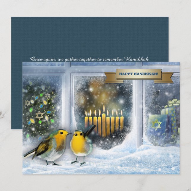 Happy Hanukkah. Snow Window Scene with Menorah Holiday Card (Front/Back)