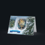 Happy Hanukkah. Snow Window Scene with Menorah  Holiday Card<br><div class="desc">Season's Greetings. Happy Hanukkah. Snow Window Scene with Menorah  and Christmas Tree Painting Hanukkah / Christmas / New Year customisable Greeting Card. Matching cards and gifts available in the Jewish Holidays / Hanukkah Category of our store.</div>
