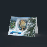Happy Hanukkah. Snow Window Scene with Menorah Holiday Card<br><div class="desc">Season's Greetings. Happy Hanukkah. Snow Window Scene with Menorah and Christmas Tree Painting Hanukkah / Christmas / New Year customisable Greeting Card. Matching cards and gifts available in the Jewish Holidays / Hanukkah Category of our store.</div>