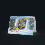 Happy Hanukkah. Snow Window Scene with Menorah  Holiday Card<br><div class="desc">Happy Hanukkah. Snow Window Scene with Menorah and Birds Painting customisable Greeting Cards. Matching cards and gifts available in the Jewish Holidays / Hanukkah Category of our store.</div>