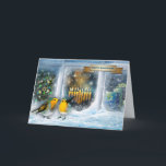 Happy Hanukkah. Snow Window Scene with Menorah  Holiday Card<br><div class="desc">Happy Hanukkah. Snow Window Scene with Menorah and Birds Painting customisable Greeting Cards. Matching cards and gifts available in the Jewish Holidays / Hanukkah Category of our store.</div>