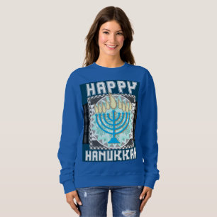 Happy Hanukkah Snowy Menorah Sweater