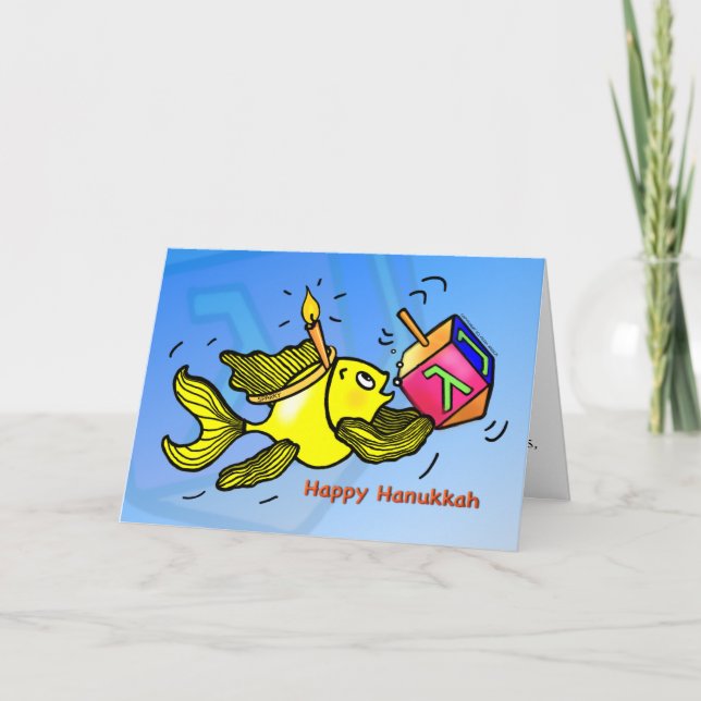 "Happy Hanukkah" Sparky fish comic Greeting Card (Front)