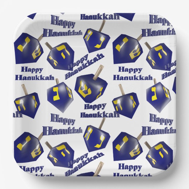 Happy Hanukkah Spinning Dreidel Paper Plate (Front)