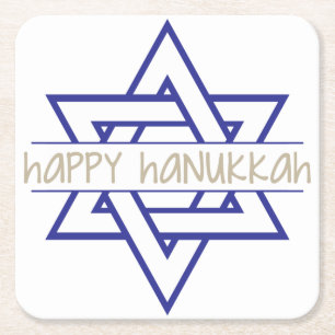 Happy Hanukkah Square Paper Coaster
