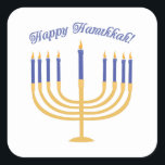 Happy Hanukkah! Square Sticker<br><div class="desc">Celebrate Hanukkah with a beautiful lite menorah.</div>