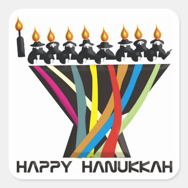 Happy Hanukkah Square Sticker (Front)