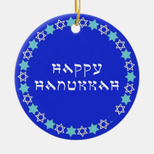 Happy Hanukkah Star Circle Ceramic Tree Decoration
