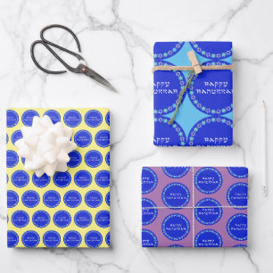 Happy Hanukkah Star Circle Wrapping Paper Sheet