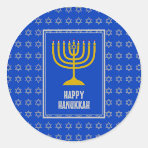 HAPPY HANUKKAH Star David LIGHT BLUE Classic Round Sticker