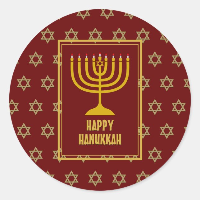 HAPPY HANUKKAH Star David RED Classic Round Sticker (Front)