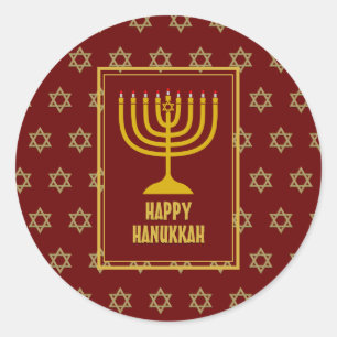 HAPPY HANUKKAH Star David RED Classic Round Sticker