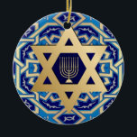 Happy Hanukkah! Star of David and Menorah Gift Ceramic Tree Decoration<br><div class="desc">Happy Hanukkah | Happy Chanukah. Gold Foil Star of David and Menorah Design Hanukkah Gift Ornaments with personalized text and year. Matching cards and gifts available in the Jewish Holidays / Hanukkah Category of our store.</div>