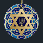 Happy Hanukkah! Star of David and Menorah Gift Ceramic Tree Decoration<br><div class="desc">Happy Hanukkah | Happy Chanukah. Gold Foil Star of David and Menorah Design Hanukkah Gift Ornaments with personalized text and year. Matching cards and gifts available in the Jewish Holidays / Hanukkah Category of our store.</div>