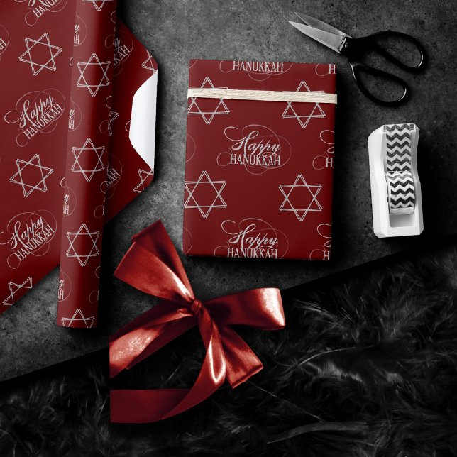 Happy Hanukkah Star of David Classic Red Silver Wrapping Paper (Creator Uploaded)