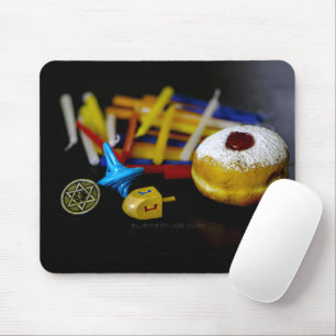 Happy Hanukkah, Star of David coin, menorah colorf Mouse Mat