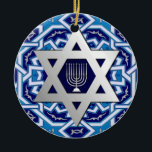 Happy Hanukkah.  Star of David Custom Year Ceramic Tree Decoration<br><div class="desc">Happy Hanukkah. Silver Foil Star of David and Menorah Design Hanukkah Gift Ornaments with custom year. Matching cards and gifts available in the Jewish Holidays / Hanukkah Category of our store.</div>