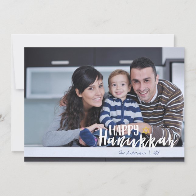 Happy Hanukkah Star of David Holiday Photo Card (Front)