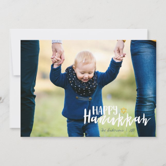 Happy Hanukkah Star of David Holiday Photo Card (Front)