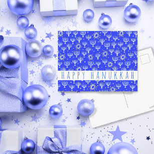 Happy Hanukkah Star of David Menorah Blue CUSTOM Postcard