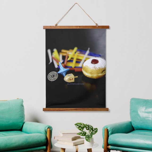 Happy Hanukkah Star of David menorah Dreidel Slipp Hanging Tapestry (Living Room)