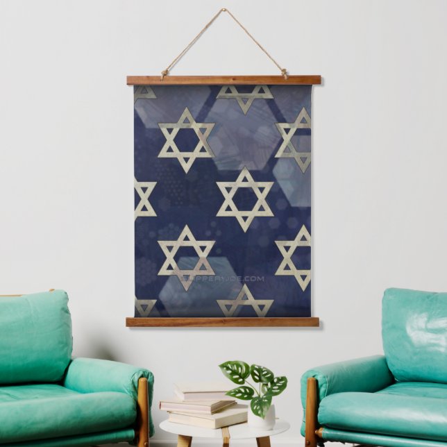 Happy Hanukkah Star of David menorah Dreidel Slipp Hanging Tapestry (Living Room)