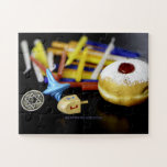 Happy Hanukkah Star of David menorah Dreidel Slipp Jigsaw Puzzle<br><div class="desc">Happy Hanukkah Star of David menorah Dreidel SlipperyJoe's Celebration Candles Jewish Hebrew Chanukah gifts decorations Judaism religion artistic</div>