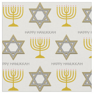 HAPPY HANUKKAH   Star of David   Menorah Fabric