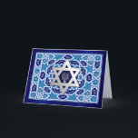 Happy Hanukkah. Star of David & Menorah Holiday Card<br><div class="desc">Happy Hanukkah / Happy Chanukah. Silver Foil Star of David and Menorah design customisable Greeting Cards. Matching cards and gifts available in the Jewish Holidays / Hanukkah Category of our store.</div>