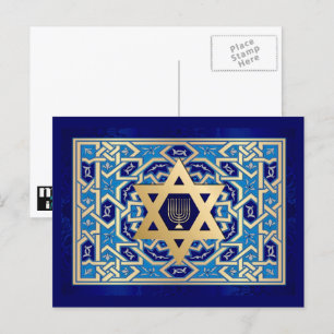 Happy Hanukkah. Star of David & Menorah Holiday Postcard