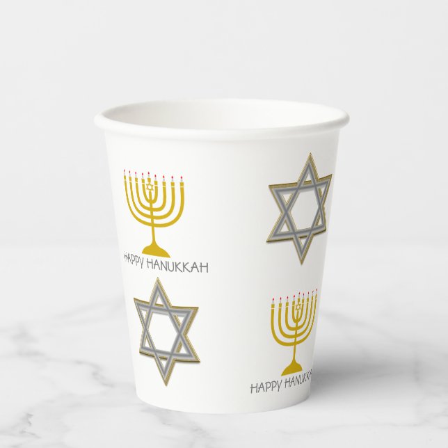 HAPPY HANUKKAH Star of David Menorah Paper Cups (Front)