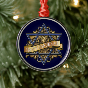 Happy Hanukkah Star of David Metal Tree Decoration