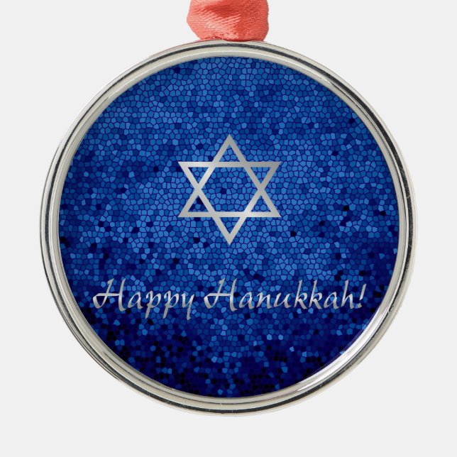 Happy Hanukkah Star of David Metal Tree Decoration (Front)